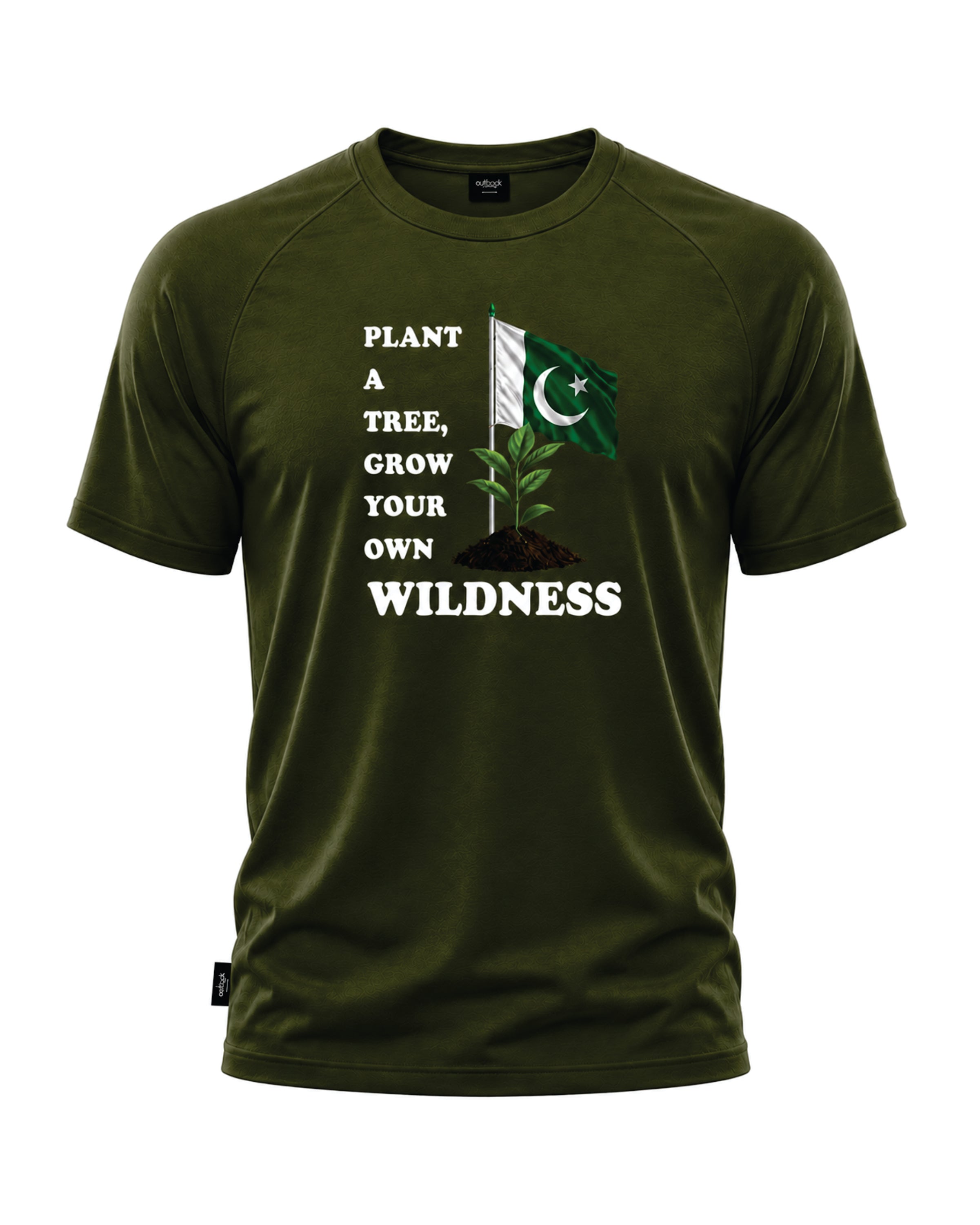Short Sleeve T Shirt-Olive Green, Celebrate Independence by Growing a Greener Pakistan!